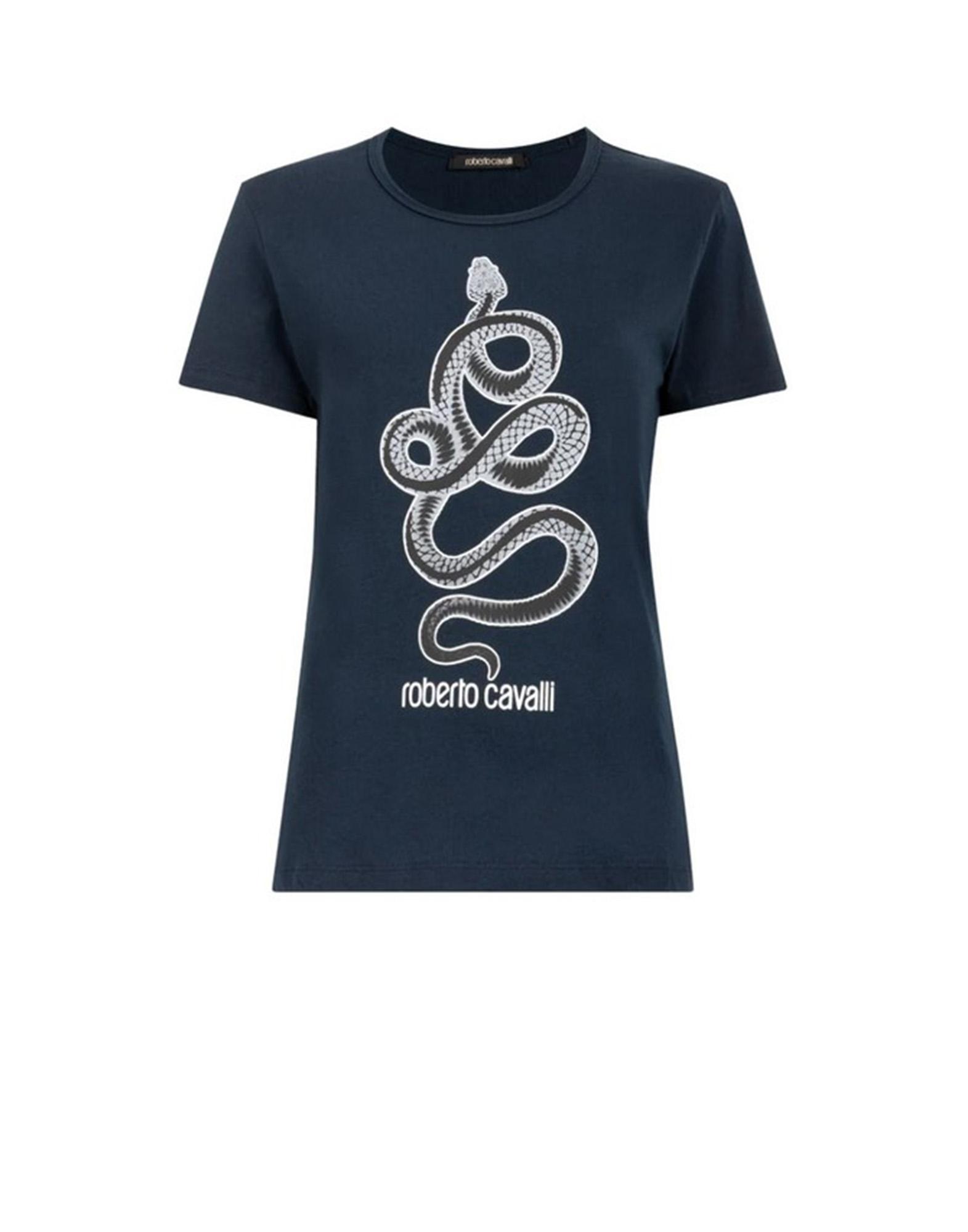 Roberto Cavalli T-shirt Blu & Verde con Stampa Serpente - Montenapoleone